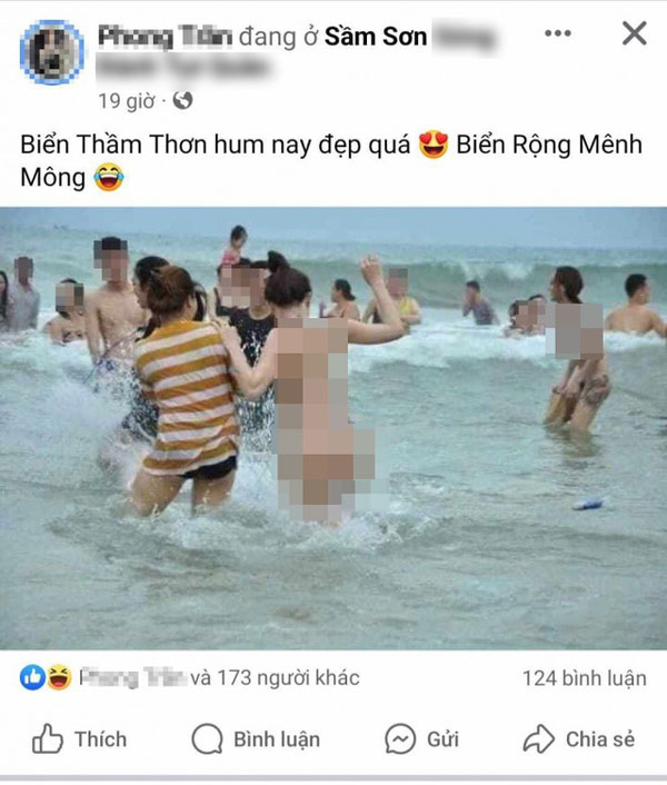 Xôn xao hình ảnh nữ du khách khoả thân tắm biển Sầm Sơn, công an vào cuộc-1
