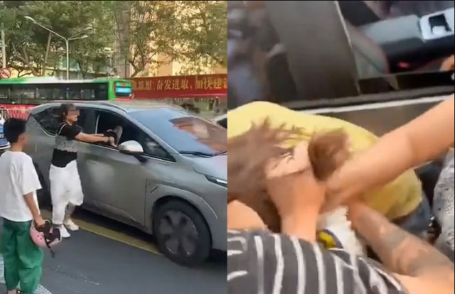 Nhân tình bị vợ túm tóc, chồng vội vàng phóng xe bỏ chạy-1