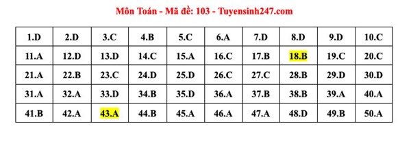 Đáp án tham khảo môn Toán thi tốt nghiệp THPT năm 2024 - 24 mã đề-2