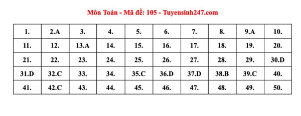 Đáp án tham khảo môn Toán thi tốt nghiệp THPT năm 2024 - 24 mã đề-3