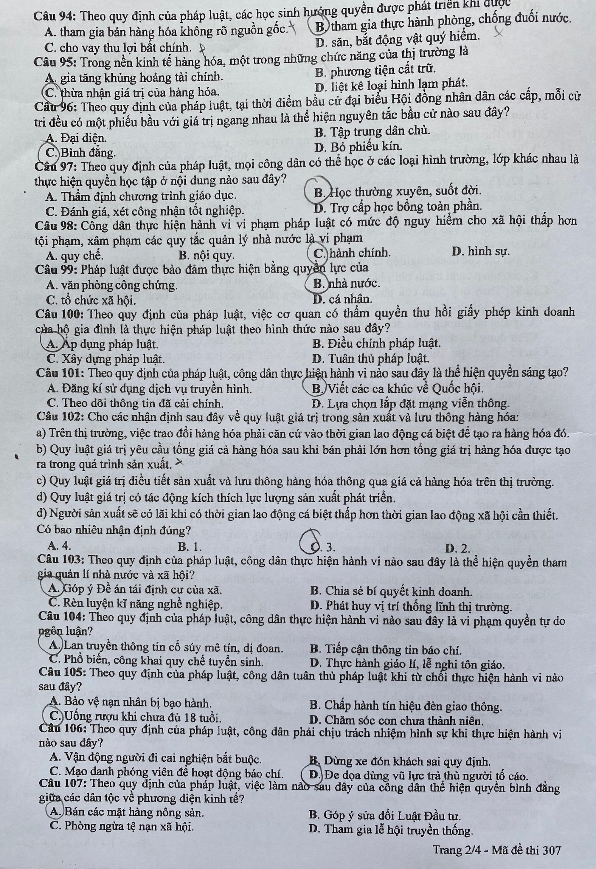 Đề Giáo dục công dân thi tốt nghiệp THPT 2024-2