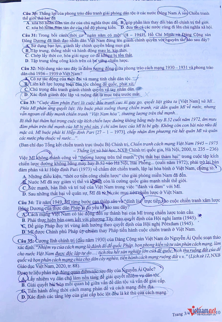 Đề thi môn Lịch sử tốt nghiệp THPT năm 2024-3