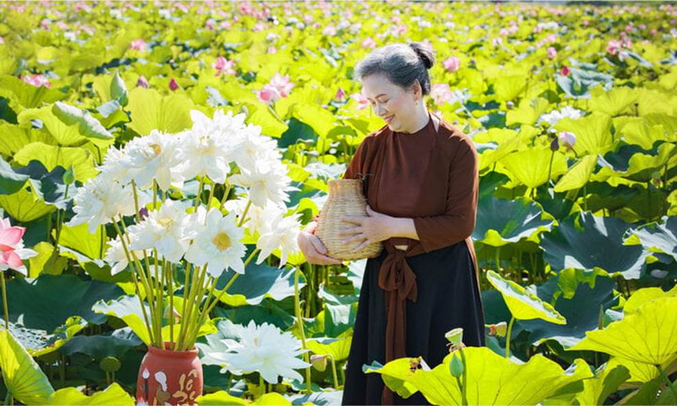 Cụ bà U80 ở Hải Dương chụp ảnh cùng sen khiến dân mạng khen nức nở-7