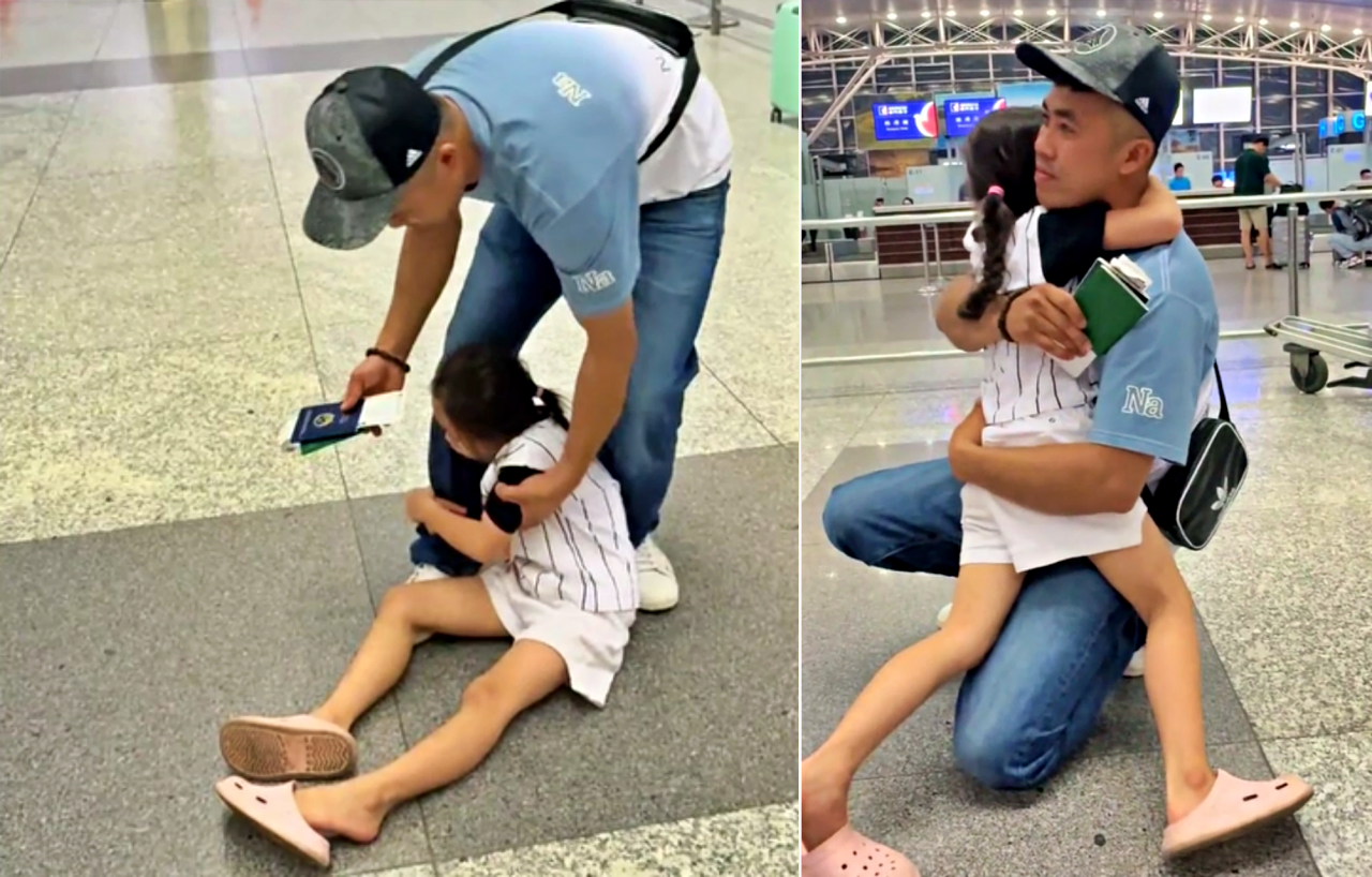 Ông bố Bắc Giang đi xuất khẩu lao động, con gái 7 tuổi khóc, giữ rịt ở sân bay-1