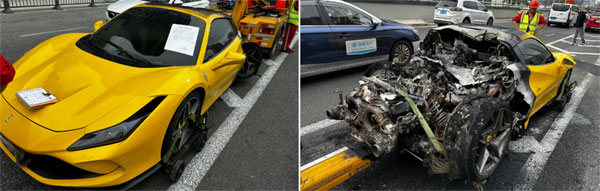 Siêu xe Ferrari F8 cháy rụi vì tài xế lái hộ không biết lái số sàn-1