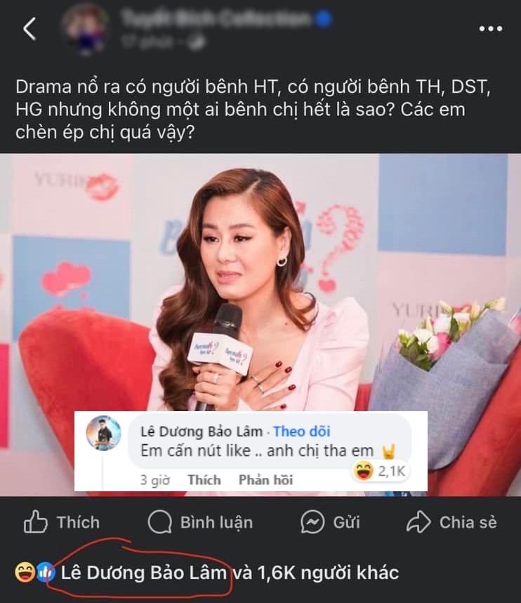 Lê Dương Bảo Lâm bất ngờ ấn like bài viết khịa Nam Thư dù từng trốn vợ đi với đàn chị, gọi không dám nghe máy-1