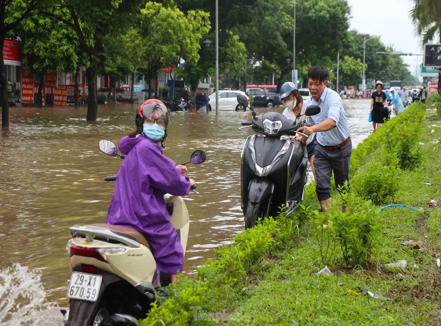 Ốc đảo triệu đô ngập sâu, người dân vật vã lội nước đi làm-5