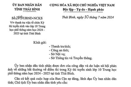 Bất thường điểm thi vào lớp 10: Xem xét tạm đình chỉ Giám đốc Sở GD-ĐT Thái Bình