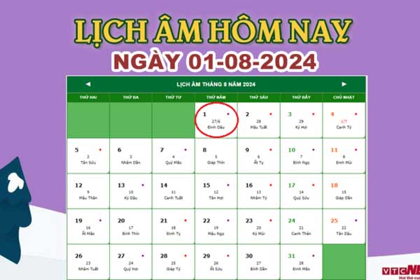 Lịch âm 1/8 - Âm lịch hôm nay 1/8 chính xác nhất - lịch vạn niên 1/8/2024-1