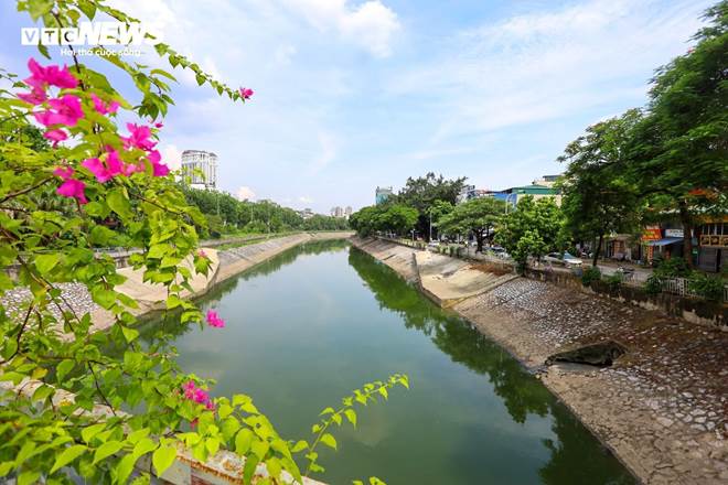 Sau vài ngày chuyển màu xanh, nước sông Tô Lịch lại đen kịt, bốc mùi hôi thối-1