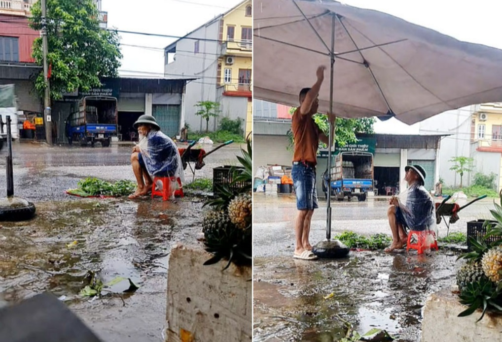 Thấy cụ già đội mưa bán rau, người đàn ông làm một việc cảm động-1