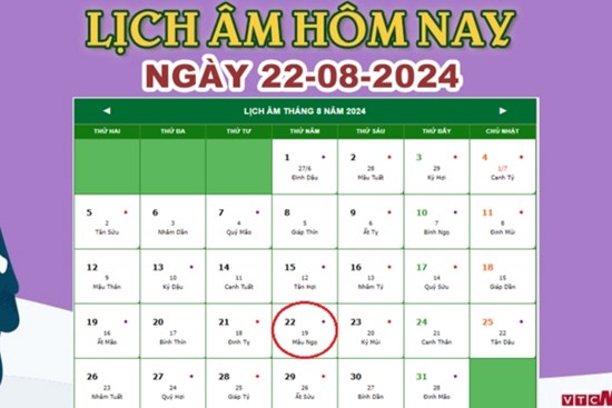 Lịch âm 22/8 - Âm lịch hôm nay 22/8 chính xác nhất - lịch vạn niên 22/8/2024