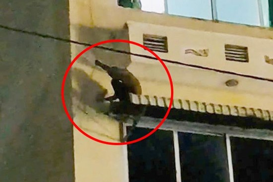 Kẻ trộm xe máy trèo qua cửa sổ khách sạn để trốn công an