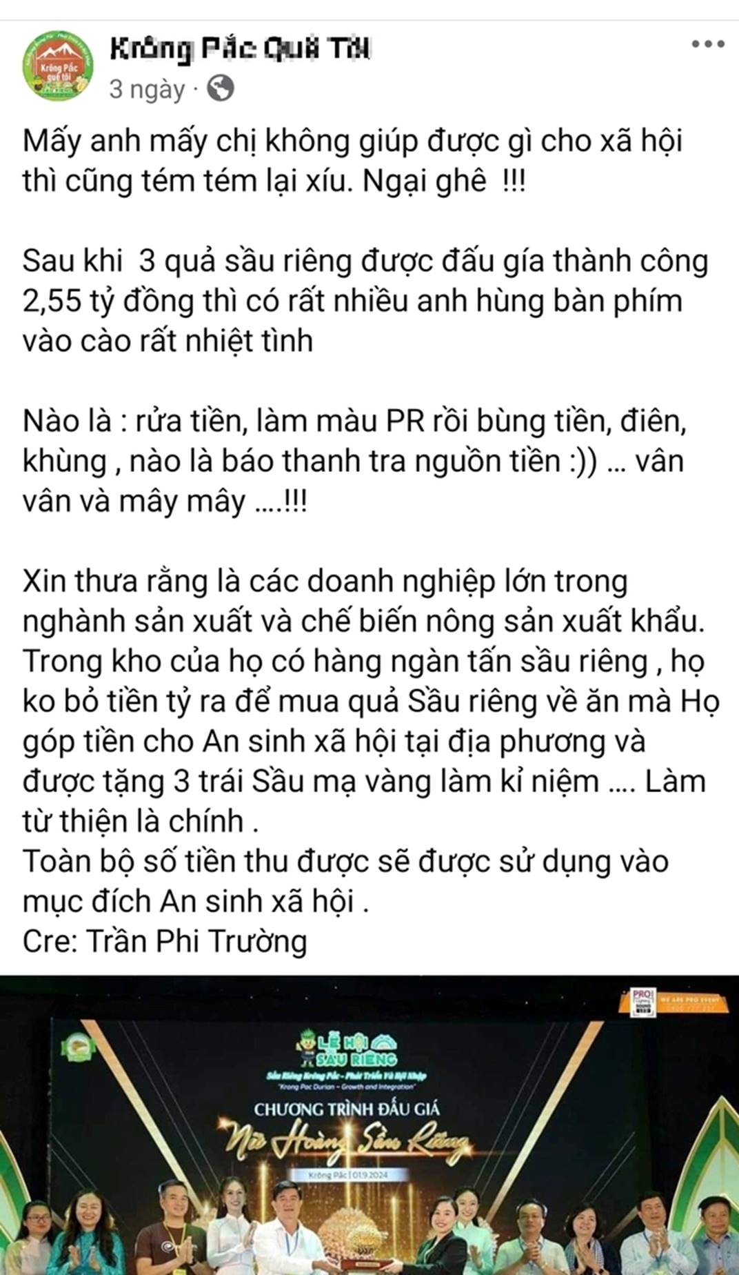 Doanh nghiệp lên tiếng về lùm xùm đấu giá 3 trái sầu riêng gần 3 tỉ đồng-2