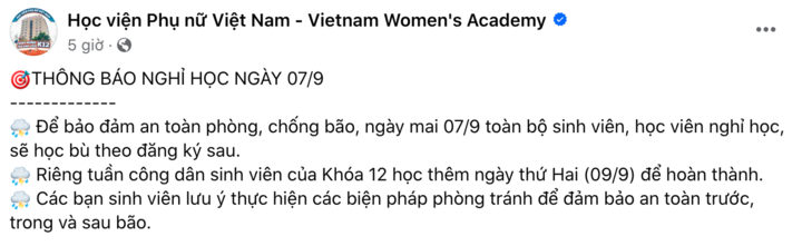 Nhiều trường đại học hoãn nhập học, cho sinh viên nghỉ tránh bão Yagi-2