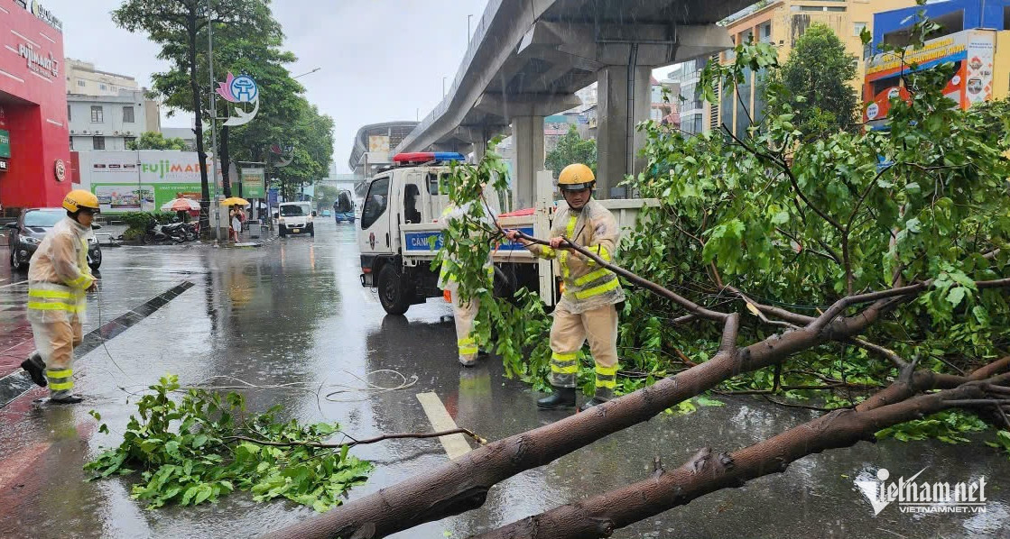 Đường phố Hà Nội xơ xác do ảnh hưởng của bão số 3 Yagi-11