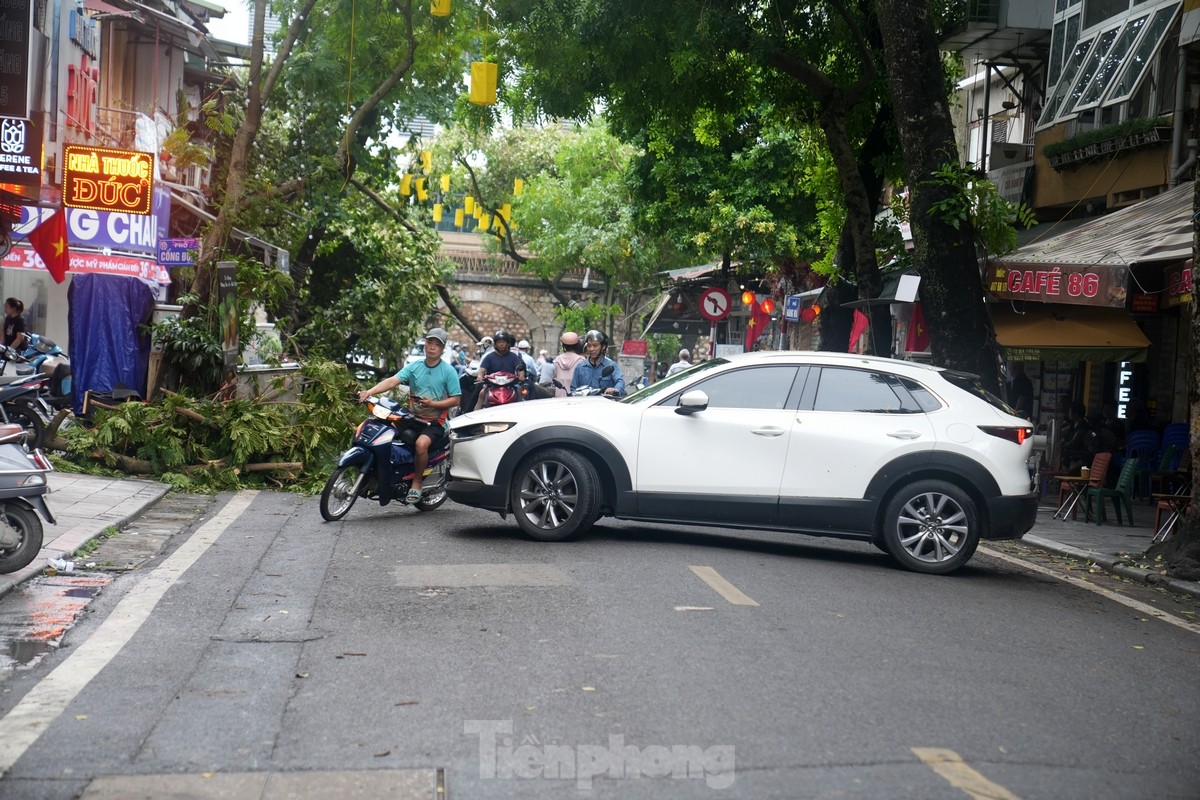 Đường phố Hà Nội vẫn ngổn ngang cây đổ, người dân chật vật tim đường đến công sở-14