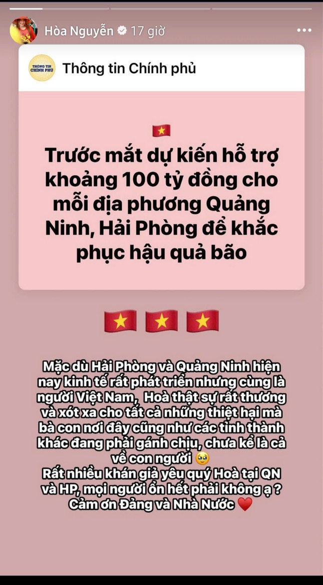 Hòa Minzy, Thùy Tiên hướng về người dân vùng bão lũ, Bình An cầu nguyện cho quê nhà-2