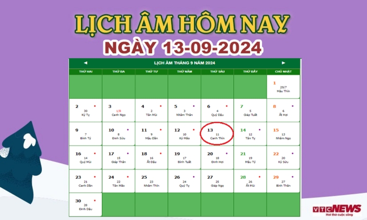Lịch âm 13/9 - Âm lịch hôm nay 13/9 chính xác nhất - lịch vạn niên 13/9/2024-1