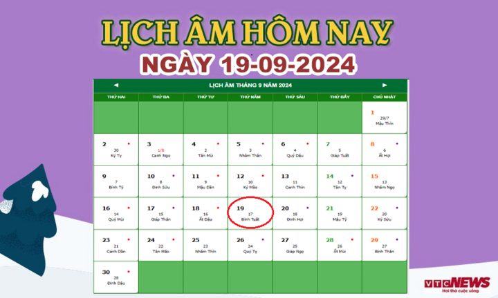 Lịch âm 19/9 - Âm lịch hôm nay 19/9 chính xác nhất - lịch vạn niên 19/9/2024-1