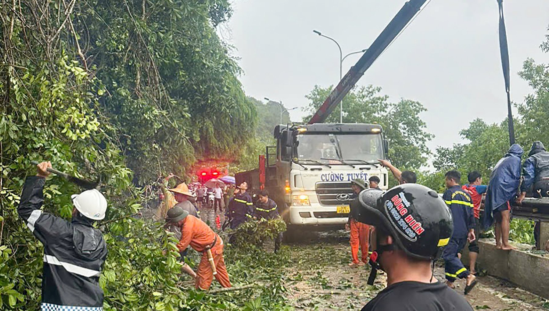 Giải cứu 2 cha con đi đường bị nhánh cây đa gãy đè lên người-1