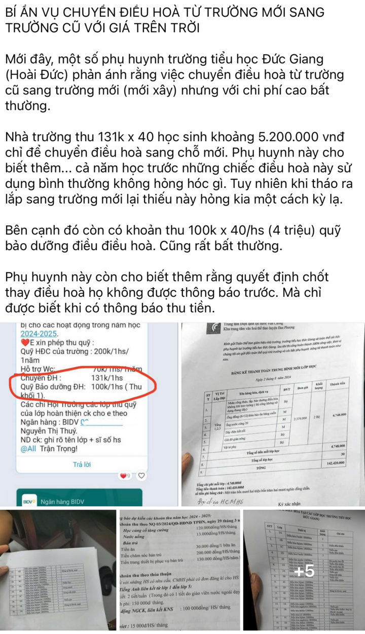 Thu 131.000 đồng/học sinh để chuyển điều hòa, trường nói không tư lợi-1