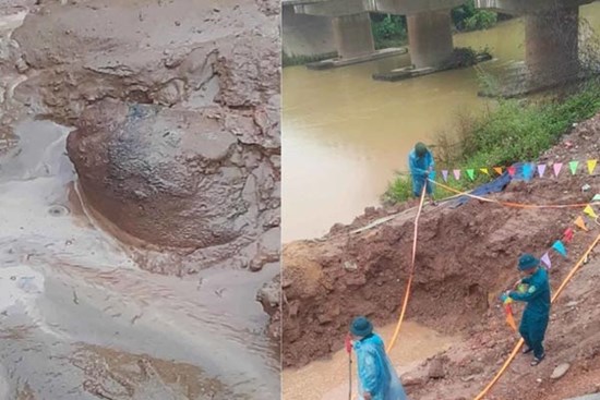 Phát hiện một quả bom “khủng” khi thi công kè chống sạt lở