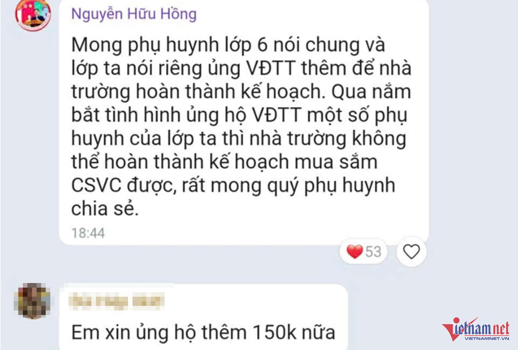 Hiệu trưởng vào nhóm Zalo từng lớp vận động tài trợ đầu năm học-3