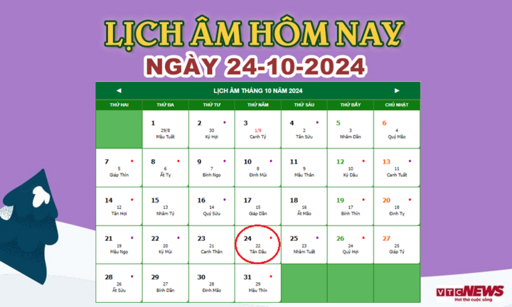 Lịch âm 24/10 - Âm lịch hôm nay 24/10 chính xác nhất - lịch vạn niên 24/10/2024-1