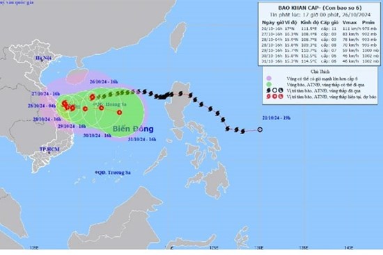 Bão số 6 đang tiến vào Đà Nẵng, gây mưa to nhiều nơi vào tối nay (26/10)