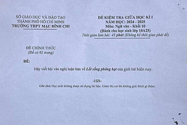 Trường THPT Mạc Đĩnh Chi nói gì về đề văn lối sống phông bạt gây tranh cãi?-2