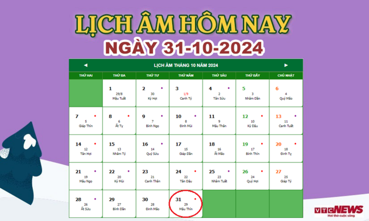 Lịch âm 31/10 - Âm lịch hôm nay 31/10 chính xác nhất - lịch vạn niên 31/10/2024-1