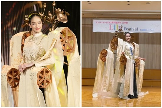Hoa hậu Thanh Thủy mang khung cửi dệt lụa nặng 5kg diễn Miss International 2024