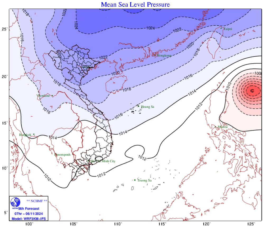 Dự báo thời tiết 6/11/2024: Không khí lạnh tăng cường, mưa to ở khu vực ven biển-1