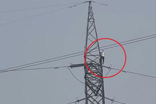 Người đàn ông trèo lên cột điện cao thế, nhảy múa điên cuồng-1