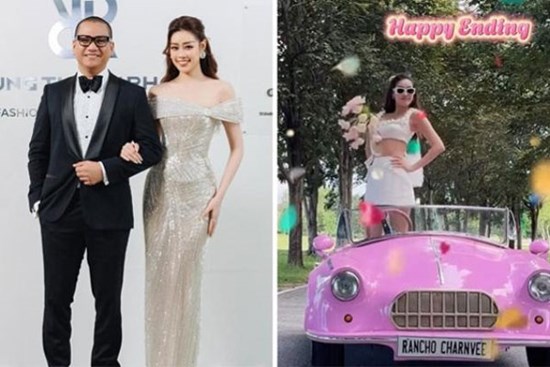 Khánh Vân gây 'choáng' khi lái xe mui trần màu hồng đón chồng sắp cưới