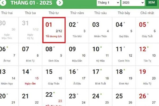 Tết Dương lịch 2025 được nghỉ mấy ngày?