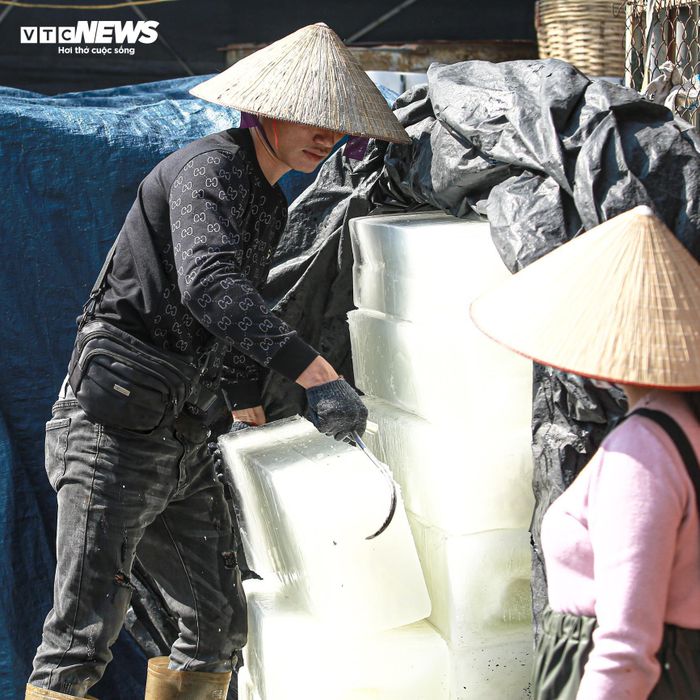 Tiểu thương chợ cá tay trần ngâm nước lạnh, khiêng đá trong ngày rét buốt-7