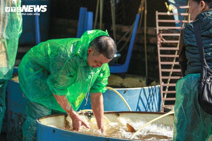 Tiểu thương chợ cá tay trần ngâm nước lạnh, khiêng đá trong ngày rét buốt-10