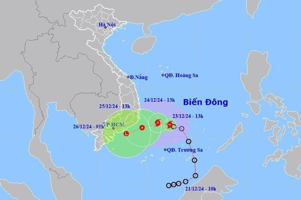 Bão số 10 sẽ đi vào vùng biển Khánh Hòa đến Bình Thuận từ sáng mai-1