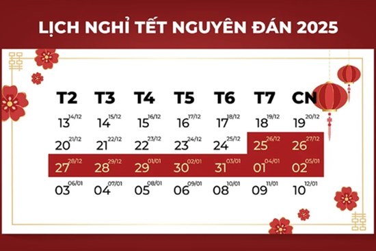 Tết Nguyên đán 2025 được nghỉ từ ngày nào?