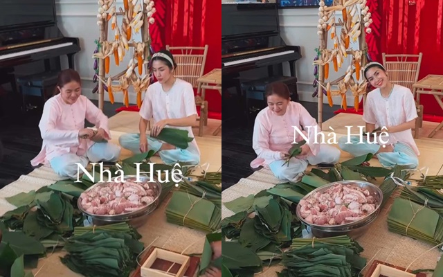 Đặng Thu Thảo - Tăng Thanh Hà rộn ràng ngày cận Tết: Làm dâu nhà tỷ phú vẫn tự tay chuẩn bị mâm cúng, gói bánh chưng trong biệt thự-2