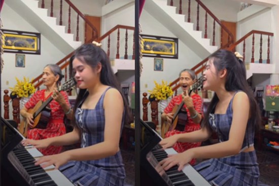 Clip cháu gái hát 'Thì thầm mùa xuân' cùng bà nội U70 'đốn tim' dân mạng