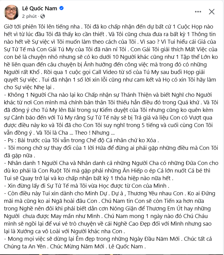 Vụ Minh Dự bị tố đánh con gái nghệ sĩ Lê Quốc Nam: Tôi đã nhận một số lời xin lỗi cũng như cam kết-3