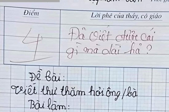 Bài tập làm có pha “bẻ lái” bị chấm dưới điểm trung bình, cô giáo không kìm được phải phê thêm 8 chữ