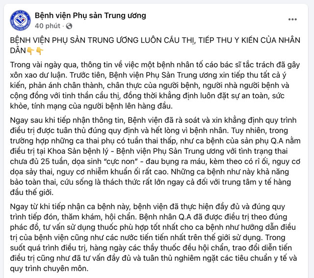 Bị tố tắc trách khiến sản phụ mất con, Bệnh viện Phụ Sản Trung ương nói gì?-1