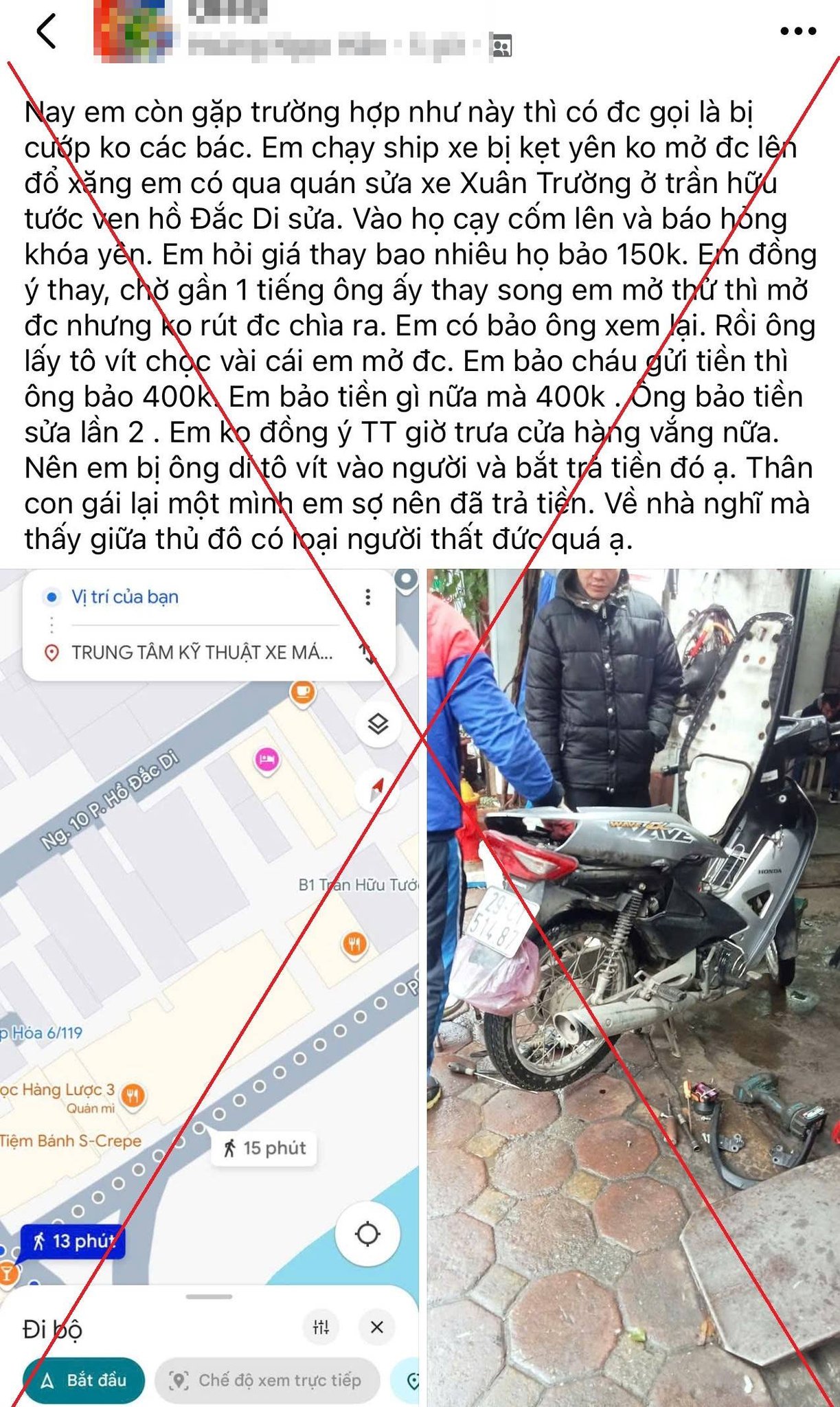 Hà Nội: Công an xác minh thông tin vụ người phụ nữ bị đe dọa, ép trả tiền tại quán sửa xe-1